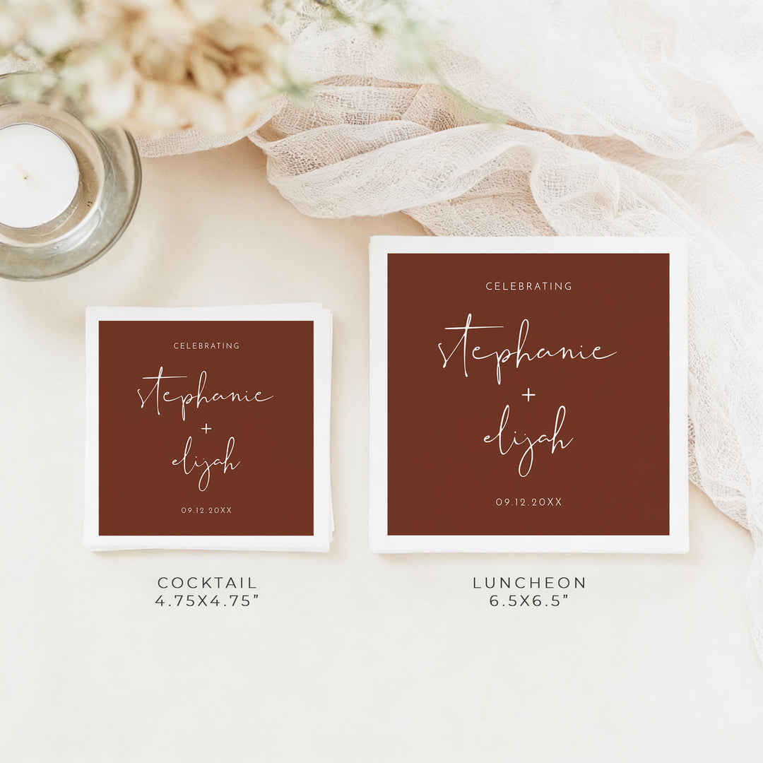 CORIANDER Modern Calligraphy Burnt Orange Wedding Napkin