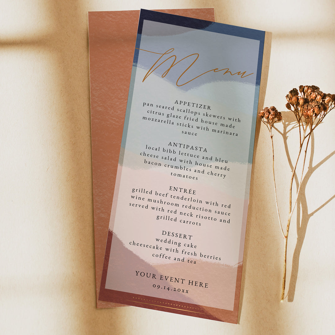 OPHELIA Earthy Southwestern Bohemian Wedding Menu Cards