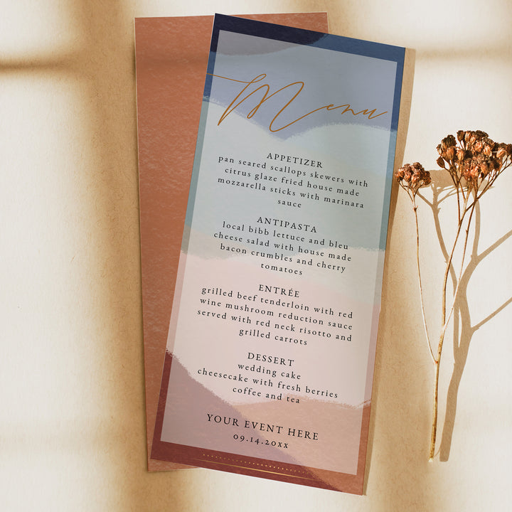 OPHELIA Earthy Southwestern Bohemian Wedding Menu Cards