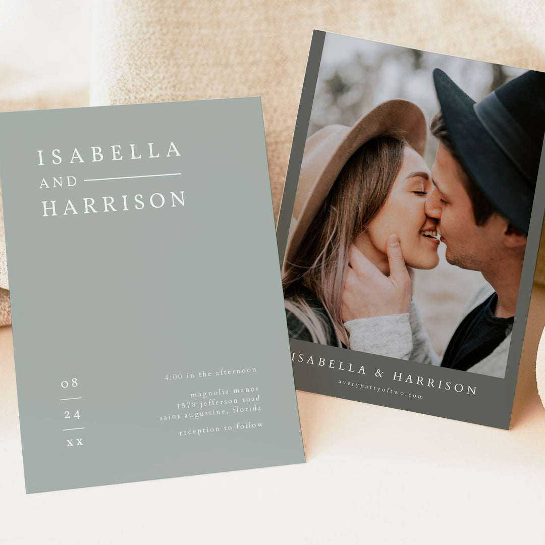 NINA Simple Sage Green Photo Wedding Invitation