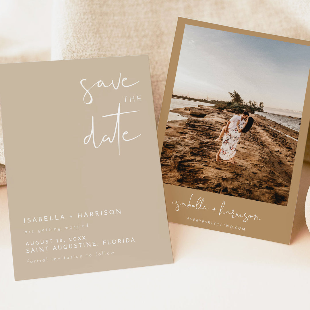 INDIE Beige Boho Wedding Photo Save the Date Cards