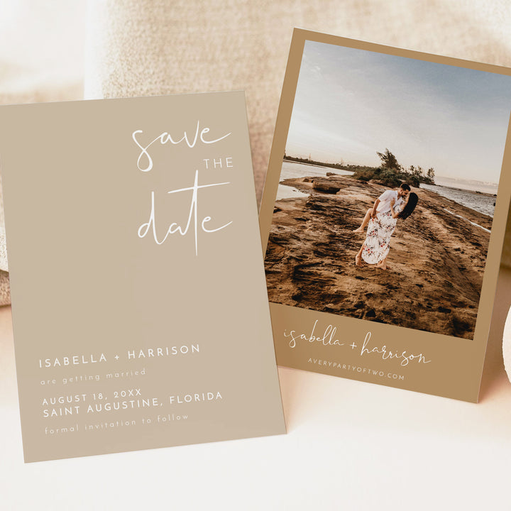 INDIE Beige Boho Wedding Photo Save the Date Cards