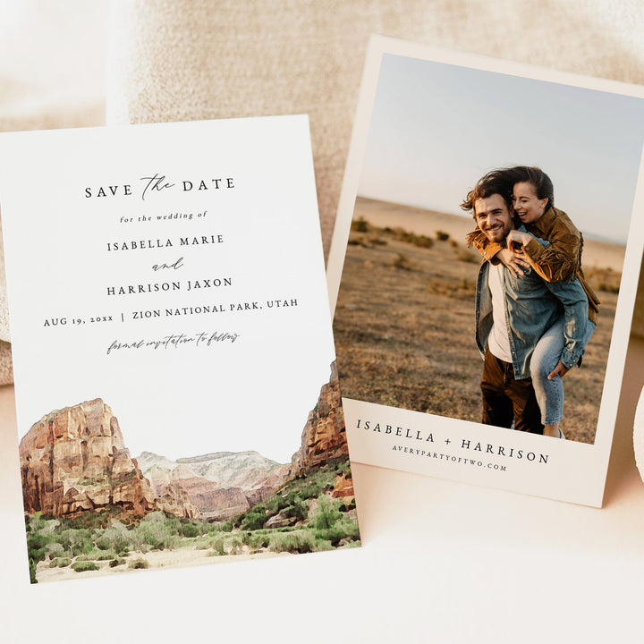 ZION NATIONAL PARK Utah Mountain Wedding Save the Date Card with Photo