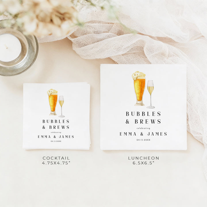 CHARLIE Bubbles and Brews Modern Couples Shower, Engagement, or Wedding Napkins