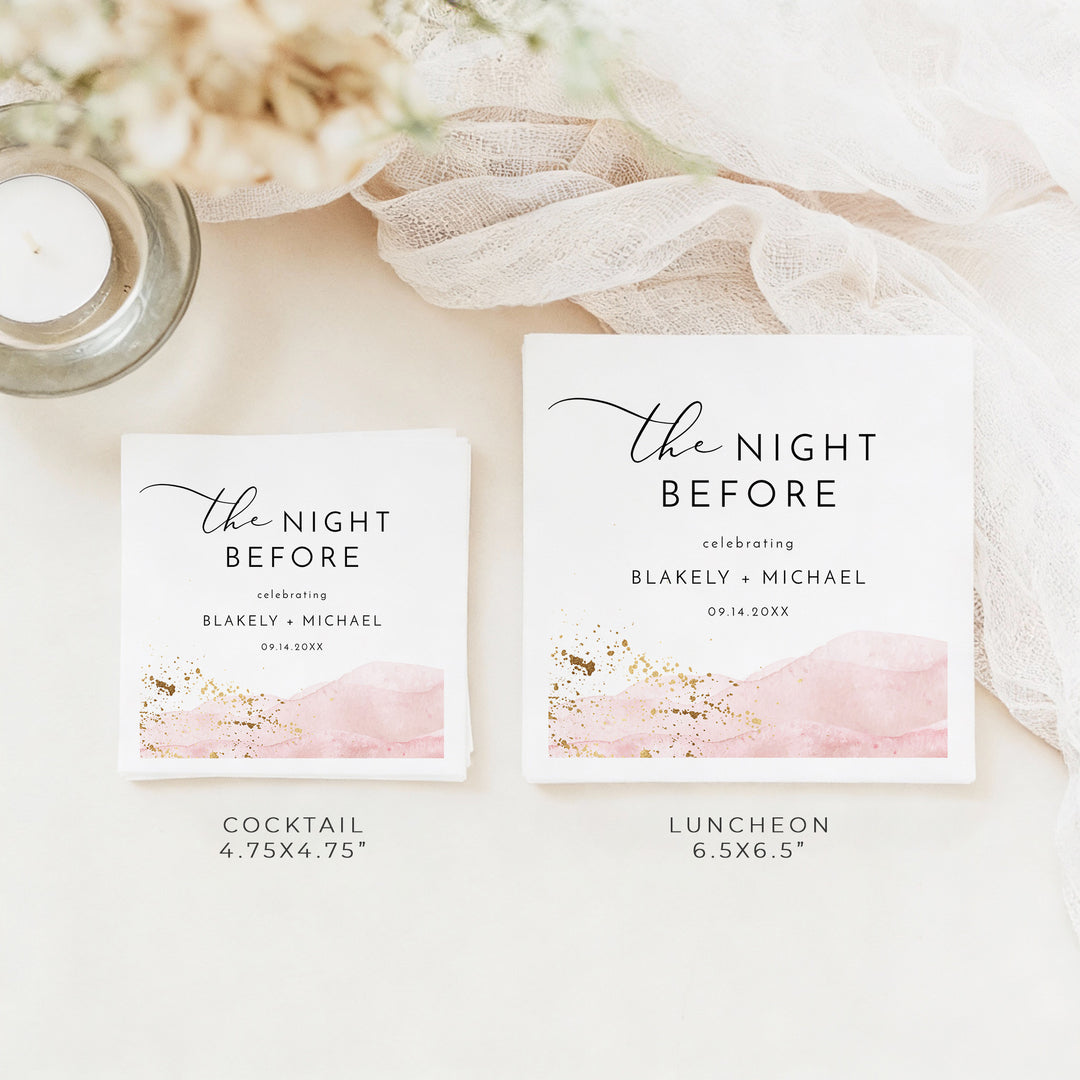 JULIEN Pink Watercolor The Night Before Rehearsal Dinner Napkins