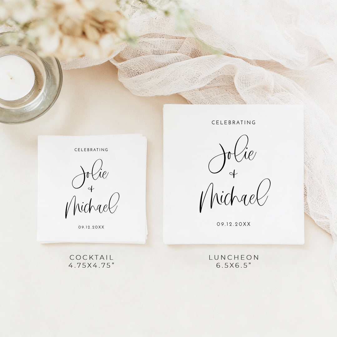 JOLIE Personalized Black and White Boho Wedding Napkins