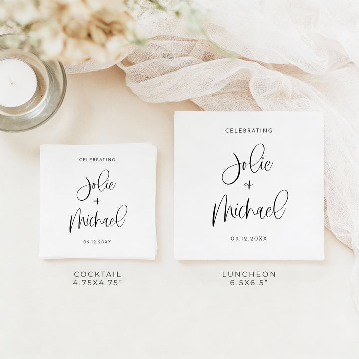 JOLIE Personalized Black and White Boho Wedding Napkins