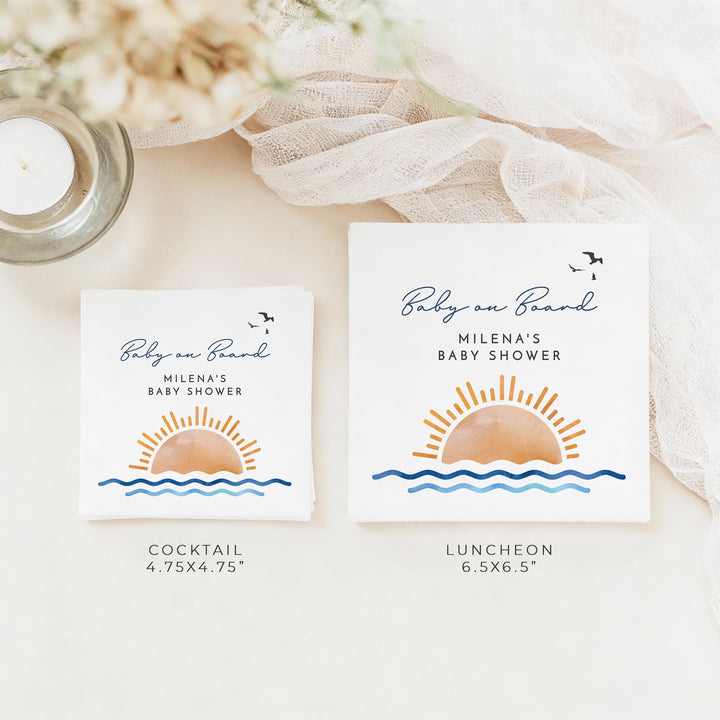 OCEANSIDE Gender Neutral Baby on Board Surf Baby Shower Napkins