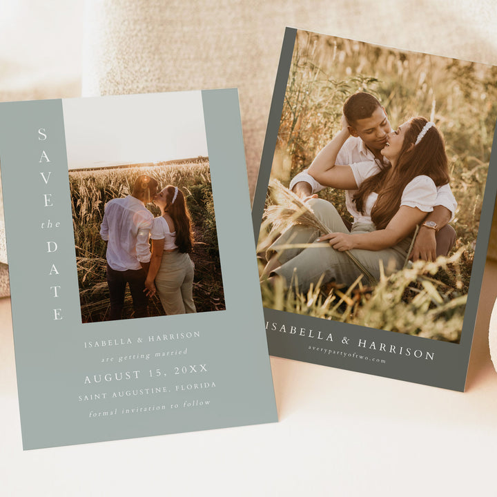 NINA Sage Green Boho Photo Save the Date Wedding Invitation