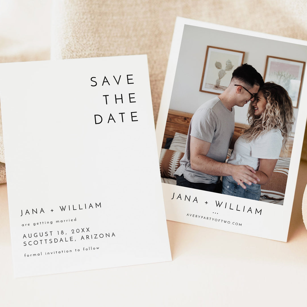 KENNEDY Minimalist Wedding Save the Date Invitations with Photo