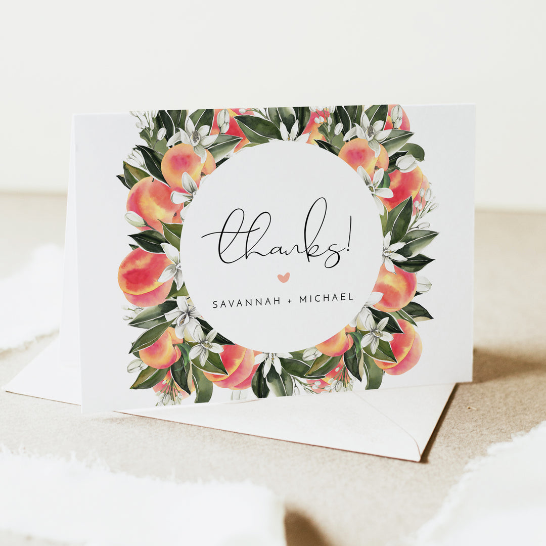 SAVANNAH Watercolor Peach Folded Thank You Cards