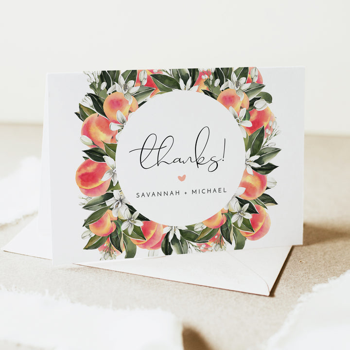 SAVANNAH Watercolor Peach Folded Thank You Cards