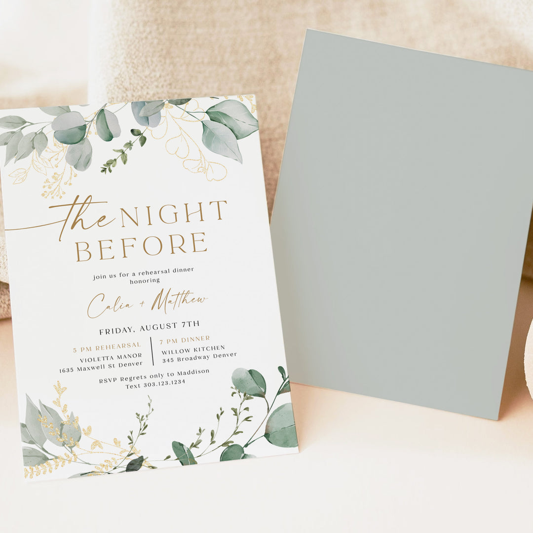 CALIA The Night Before Elegant Greenery Rehearsal Dinner Invitations