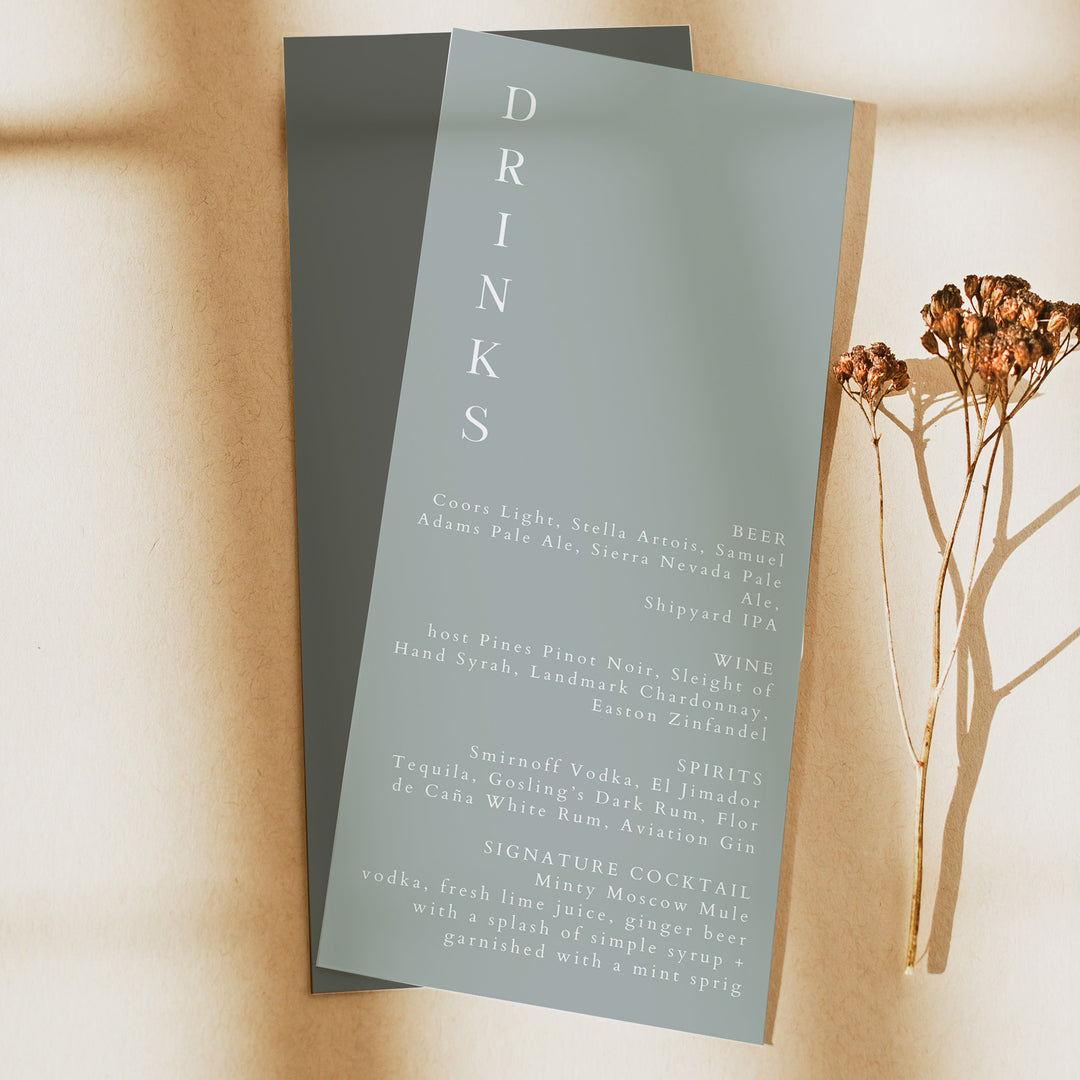 NINA Minimalist Signature Drink Wedding Bar Menu Cards