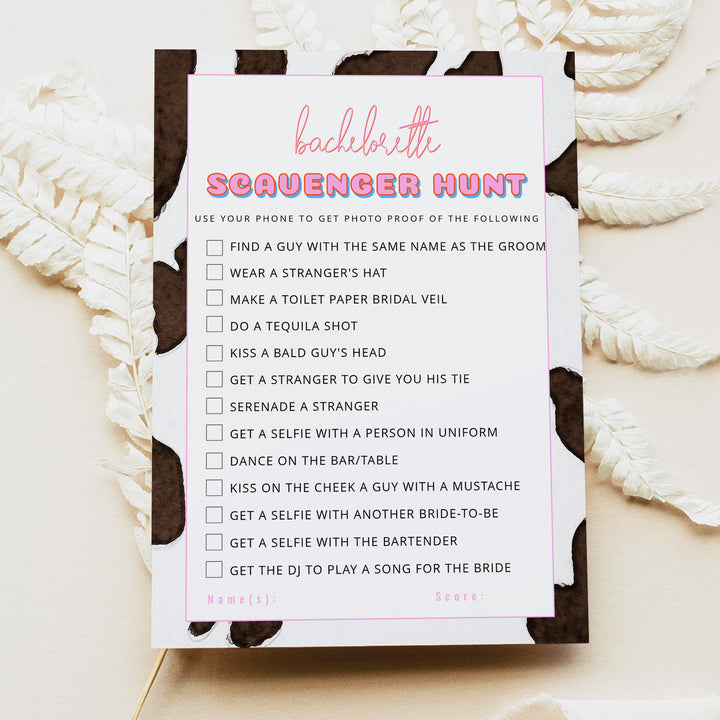 DINA Disco Cowgirl Bachelorette Party Scavenger Hunt Activity Cards