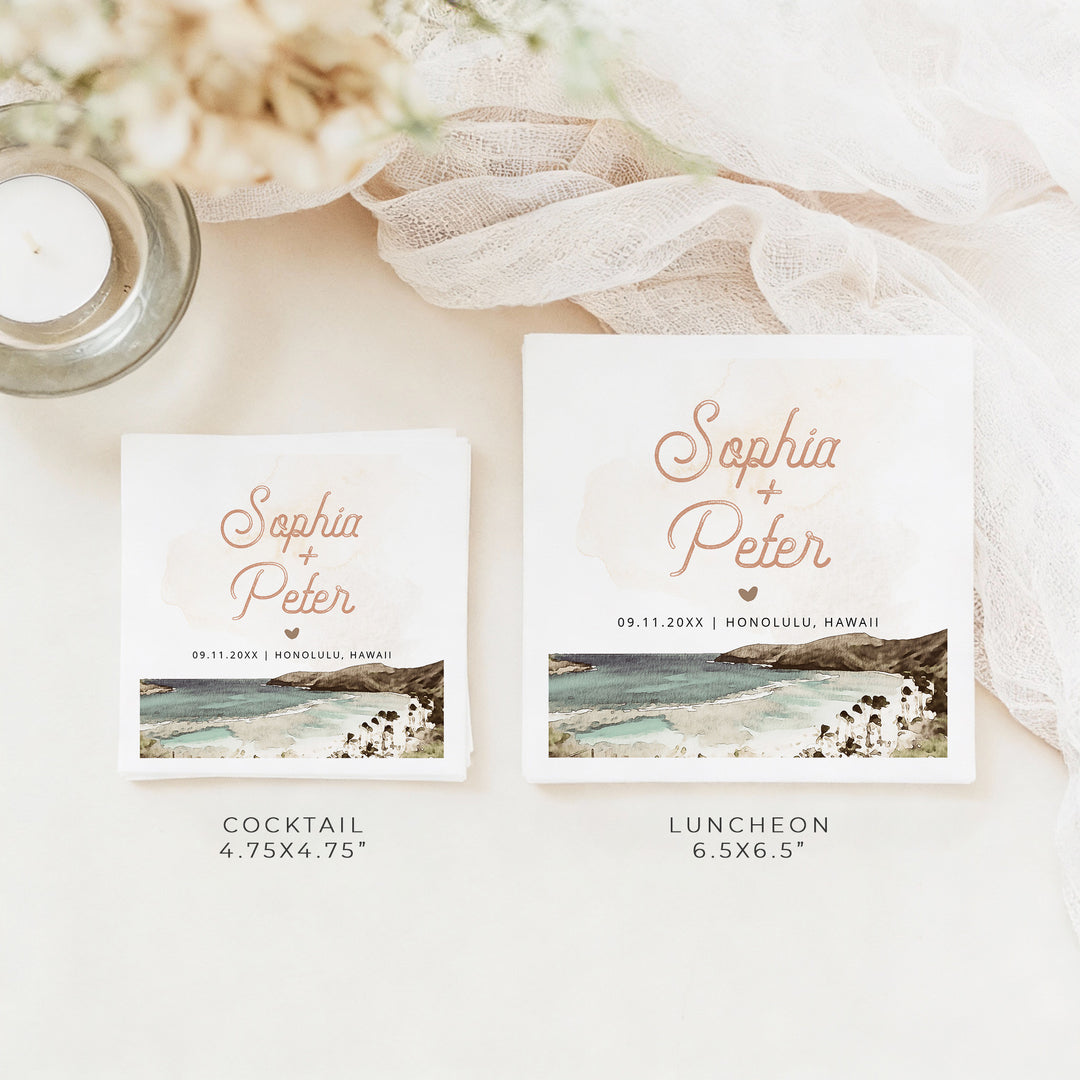 NANI Personalized Retro Hawaiian Tropical Island Wedding Napkins
