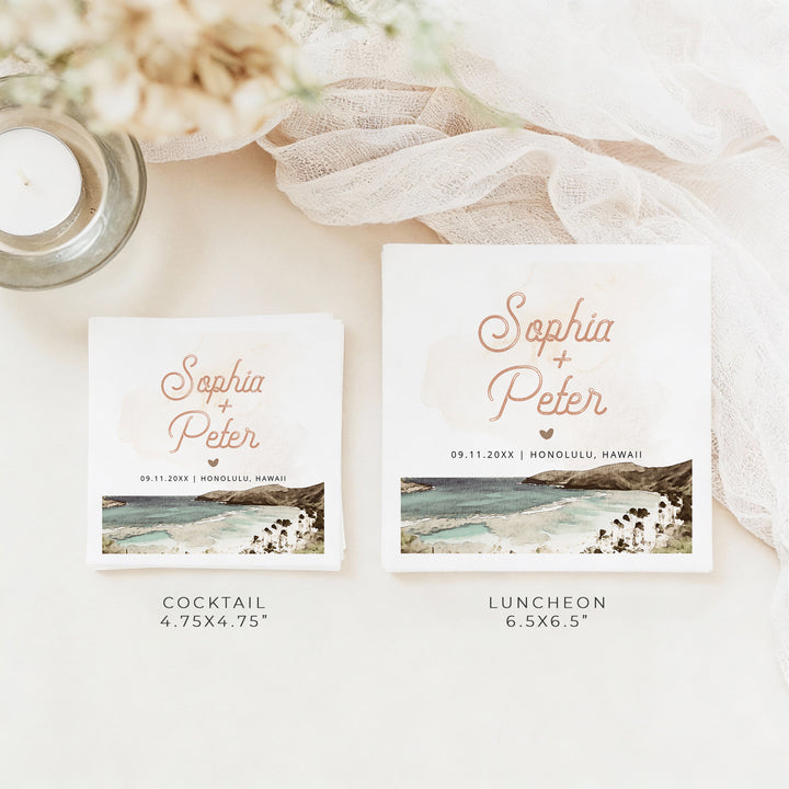 NANI Personalized Retro Hawaiian Tropical Island Wedding Napkins
