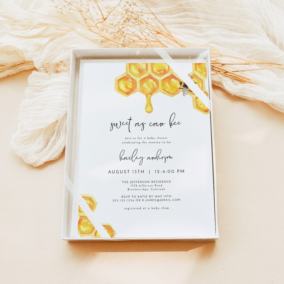 ROMY Rustic Yellow Bumble Bee Baby Shower Photo Invitation