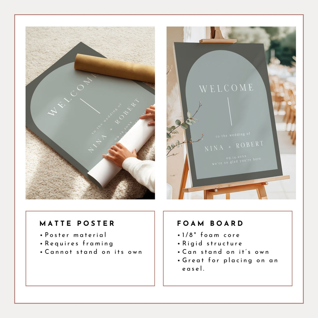 NINA Olive Green Elegant Boho Arch Wedding Sign