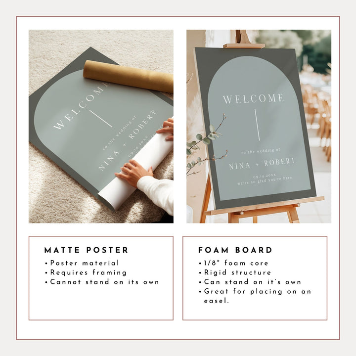 NINA Olive Green Elegant Boho Arch Wedding Sign