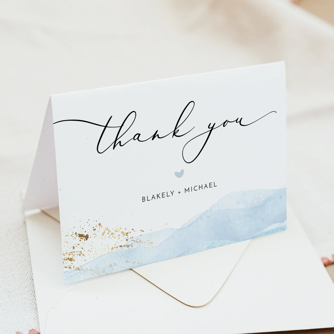 BLAKELY Modern Beach Wedding Thank You Card with Envelopes