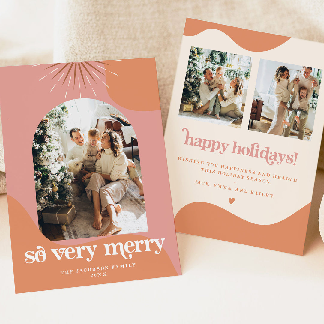 TRIXIE So Very Merry Retro 70s Hippie Arch Photo Holiday Cards