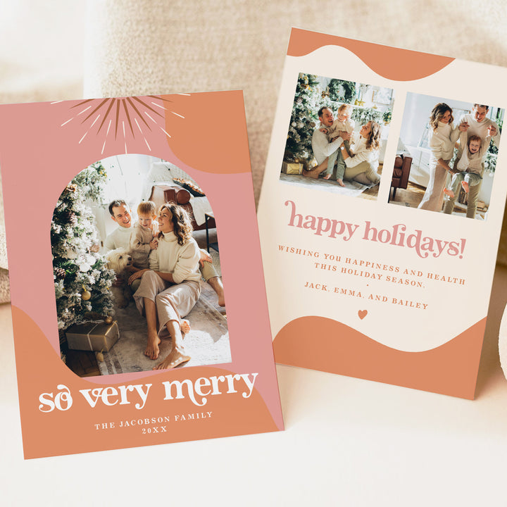 TRIXIE So Very Merry Retro 70s Hippie Arch Photo Holiday Cards