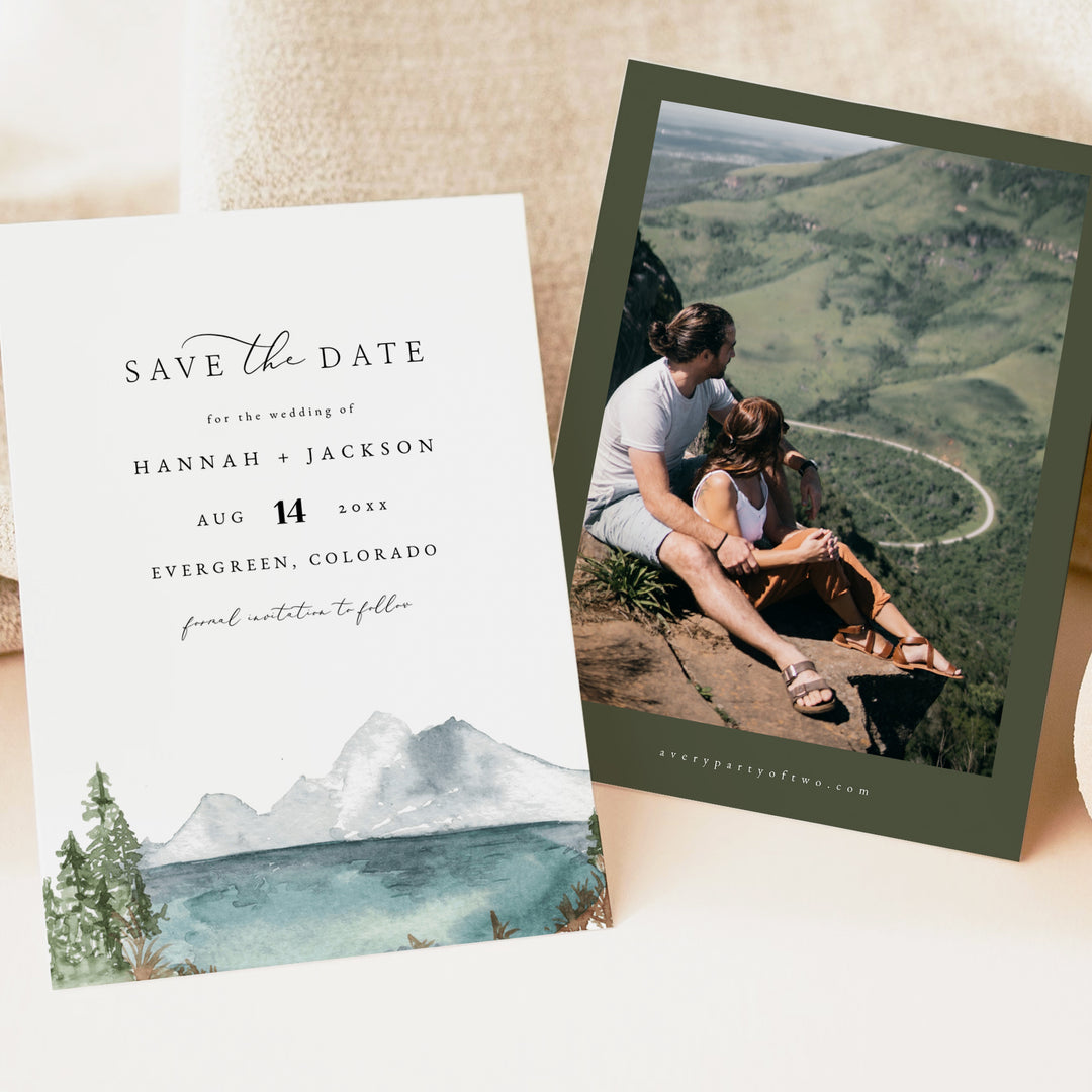 CLOVER Rustic Mountain Wedding Photo Save the Date Cards