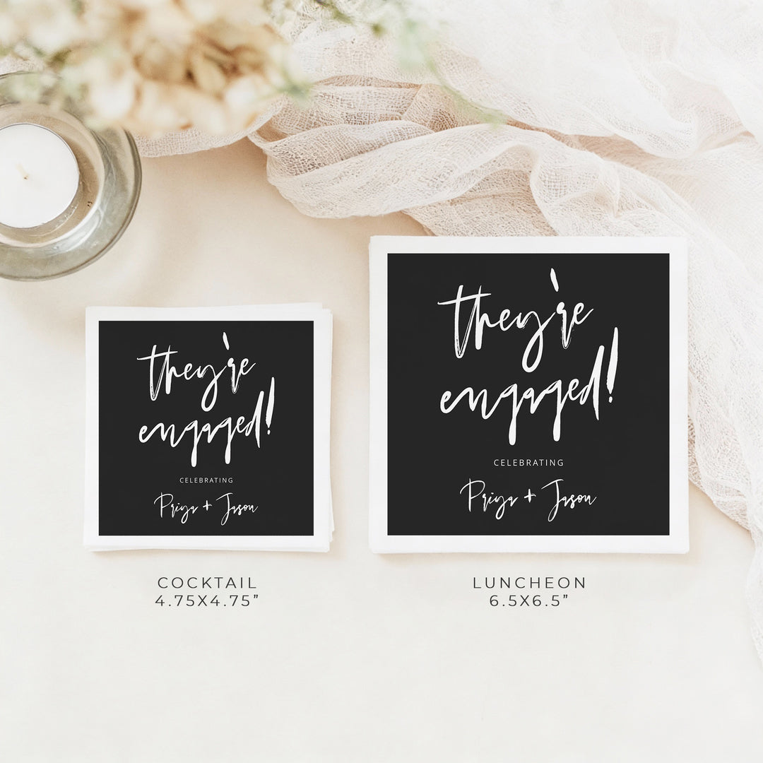 PRIYA They're Engaged Minimalist Black Engagement Napkins