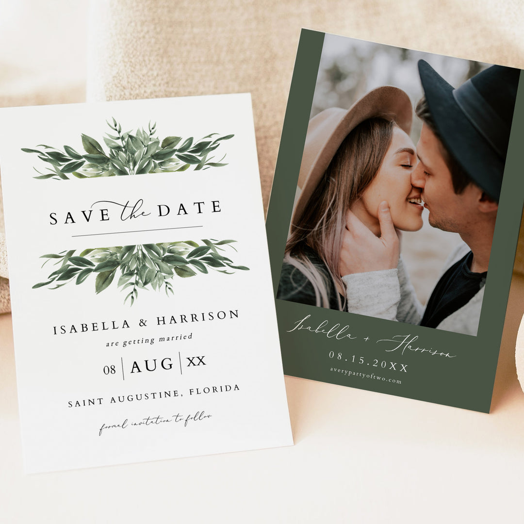 LANA Winter Greenery Watercolor Wedding Save the Date Cards