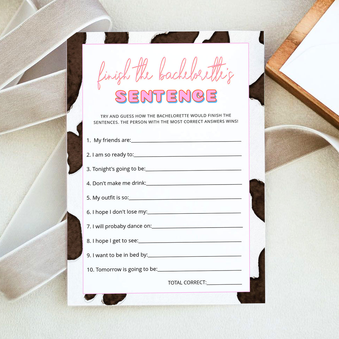 DINA Nashville Bachelorette Finish The Sentence Game Cards