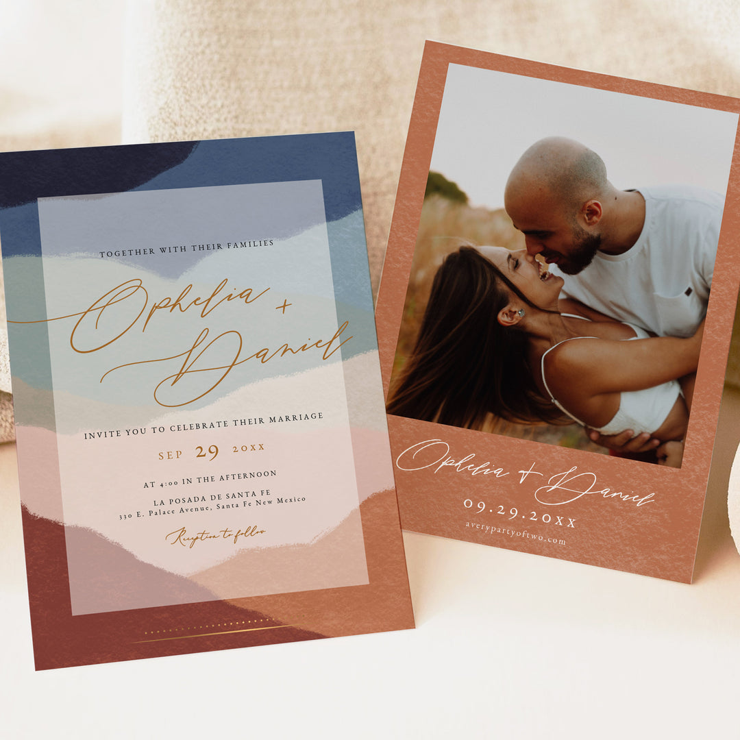 OPHELIA Terracotta Autumn Desert Photo Wedding Invitations