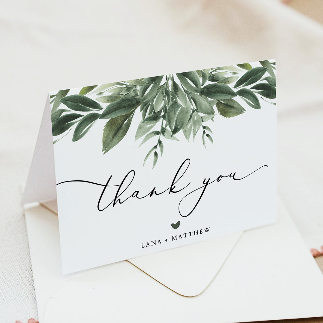 LANA Green Botanical Boho Thank You Card with Envelopes
