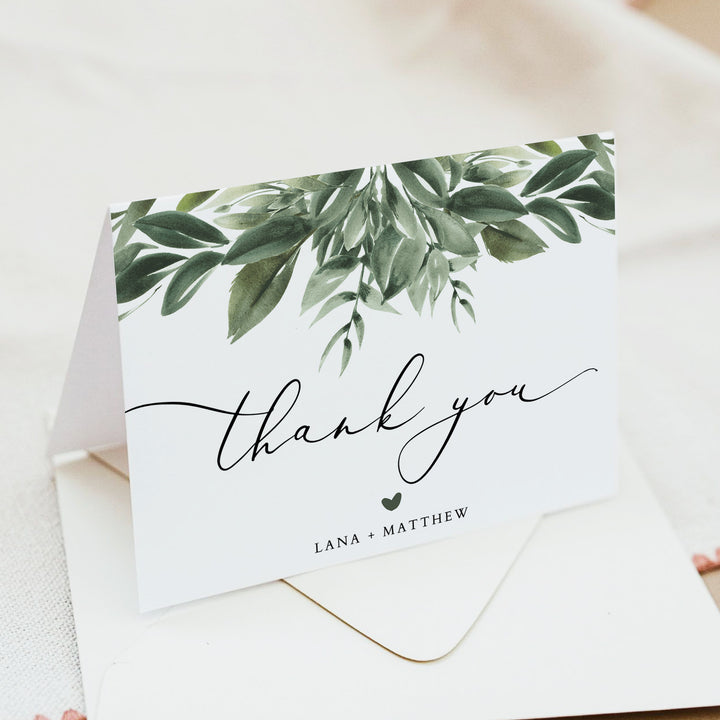 LANA Green Botanical Boho Thank You Card with Envelopes