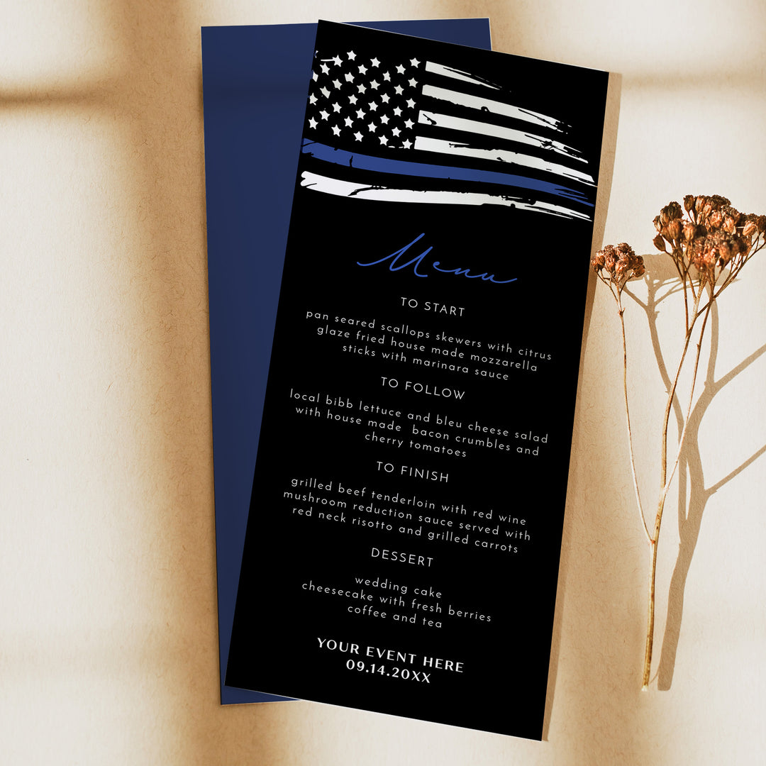 POLICE Flag Menu Cards for Retirement or Appreciation Party