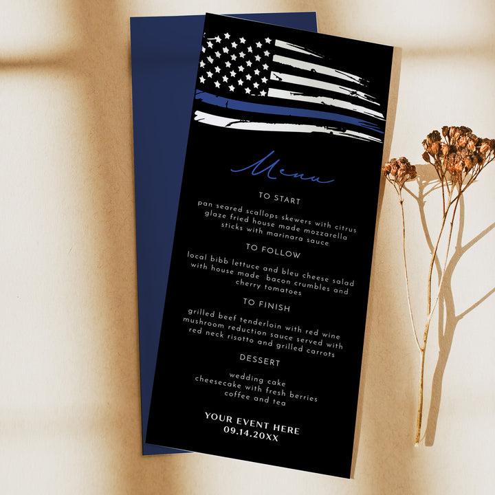 POLICE Flag Menu Cards for Retirement or Appreciation Party