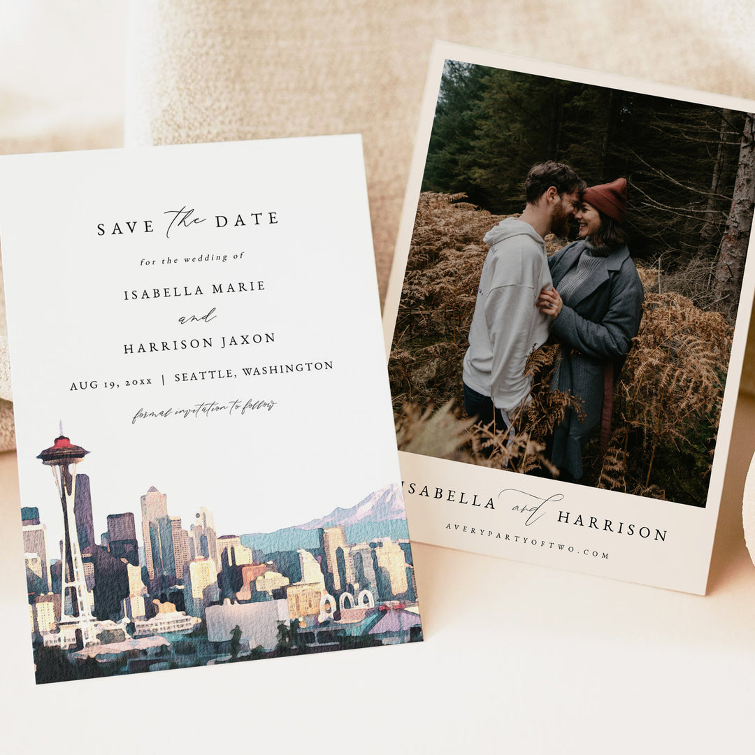 SEATTLE Watercolor Save the Date with Photo