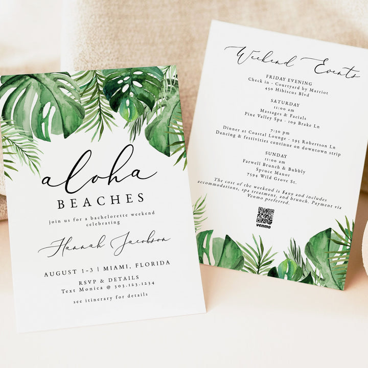 CORA Aloha Beaches Tropical Bachelorette Party Invitations & Itinerary