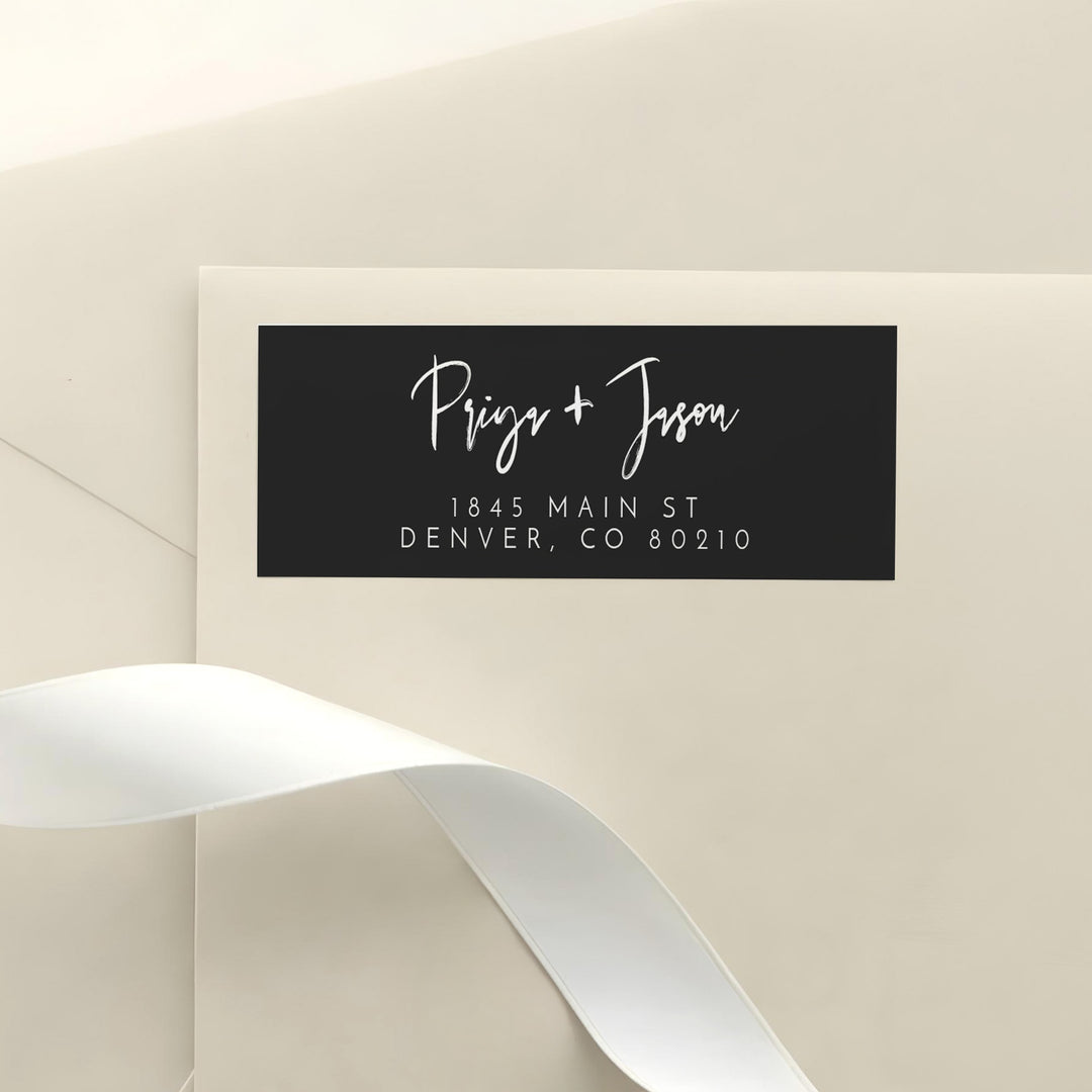PRIYA Black Minimalist Wedding Return Address Stickers