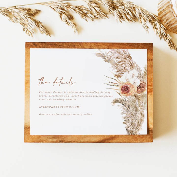 CIERA Pampas and Terracotta Floral Wedding Details Card