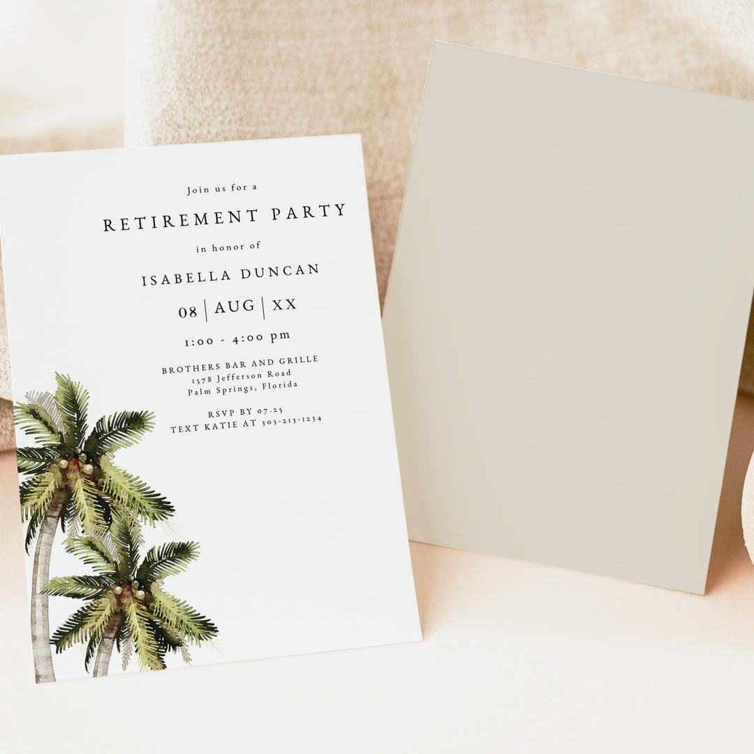 MONA Tropical Palm Tree Retirement Party Invitation