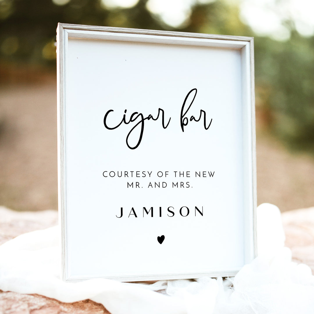 WILLOW Black and White Boho Cigar Bar Wedding Sign - Unframed