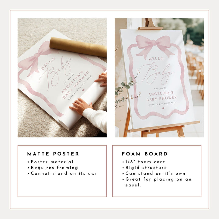 ANGELINA Elegant Pink Bow Baby Shower Welcome Sign