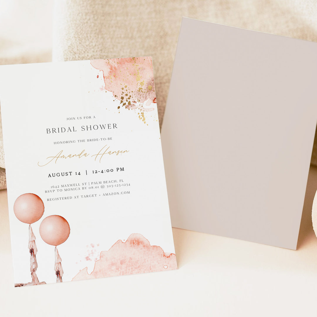 STELLA Luxury Blush Pink Watercolor Bridal Shower Invitation