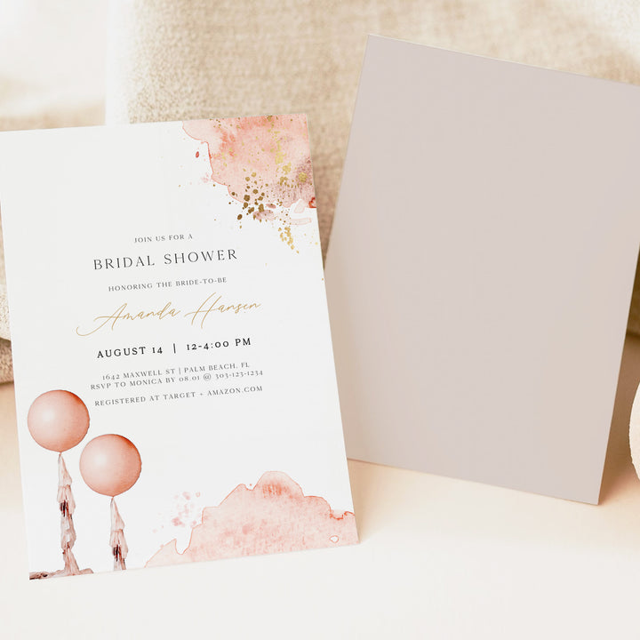 STELLA Luxury Blush Pink Watercolor Bridal Shower Invitation