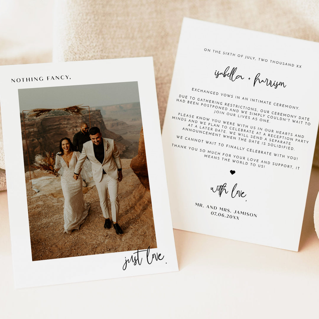 WILLOW Minimalist Elopement Announcement with Wedding Photo