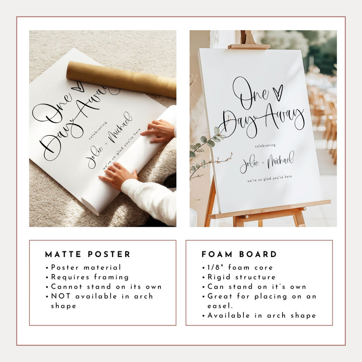 JOLIE One Day Away Romantic Boho Wedding Rehearsal Dinner Welcome Sign