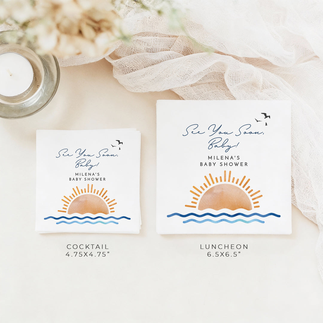 OCEANSIDE Personalized Sea You Soon Ocean Theme Baby Shower Napkins