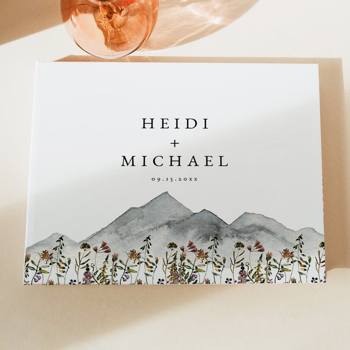 HEIDI Rustic Watercolor Mountain Wedding Guest Book Personalized