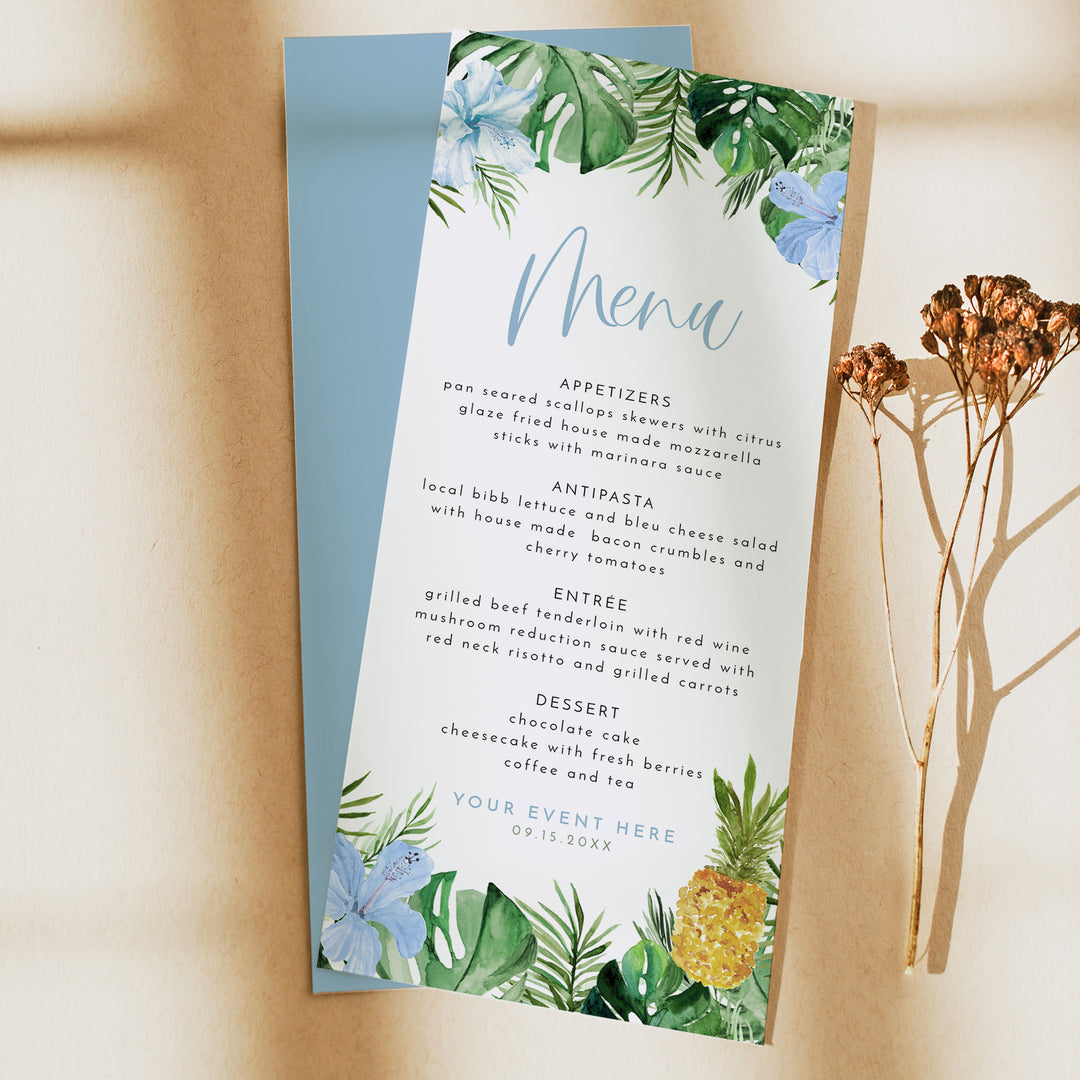 LALANI Tropical Wedding or Baby Shower Menu Cards